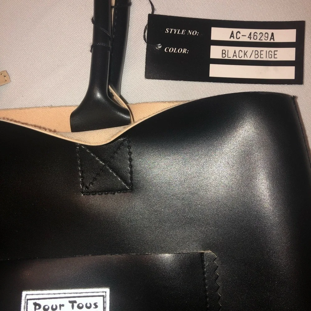 NWT Sondra Roberts Pour Tout Les Jeunes black & tan faux leather tote bag